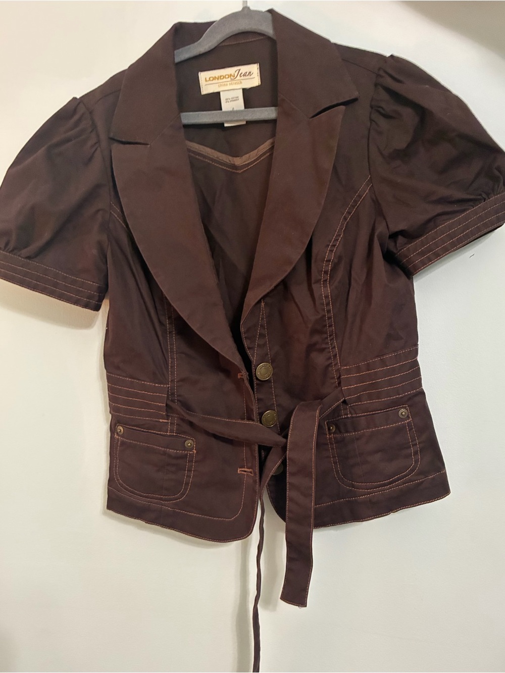 LONDONJEAN Dark Brown Short-Sleeve Utility Blazer
